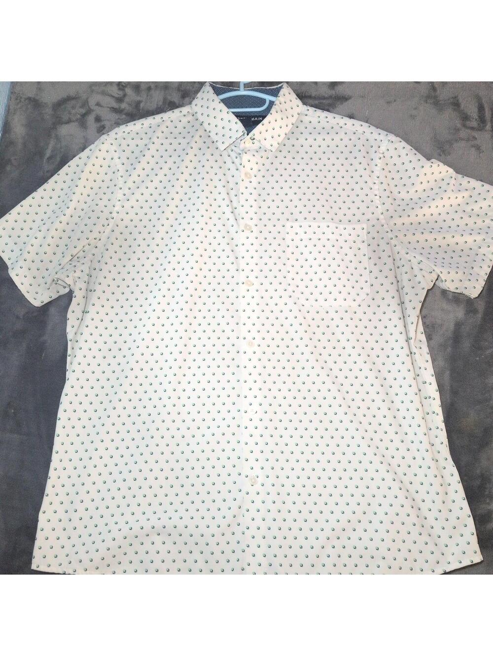 Mizzen+Main Leeward Trim Men's M Geometric Button-Up Shirt White Short Sleeve